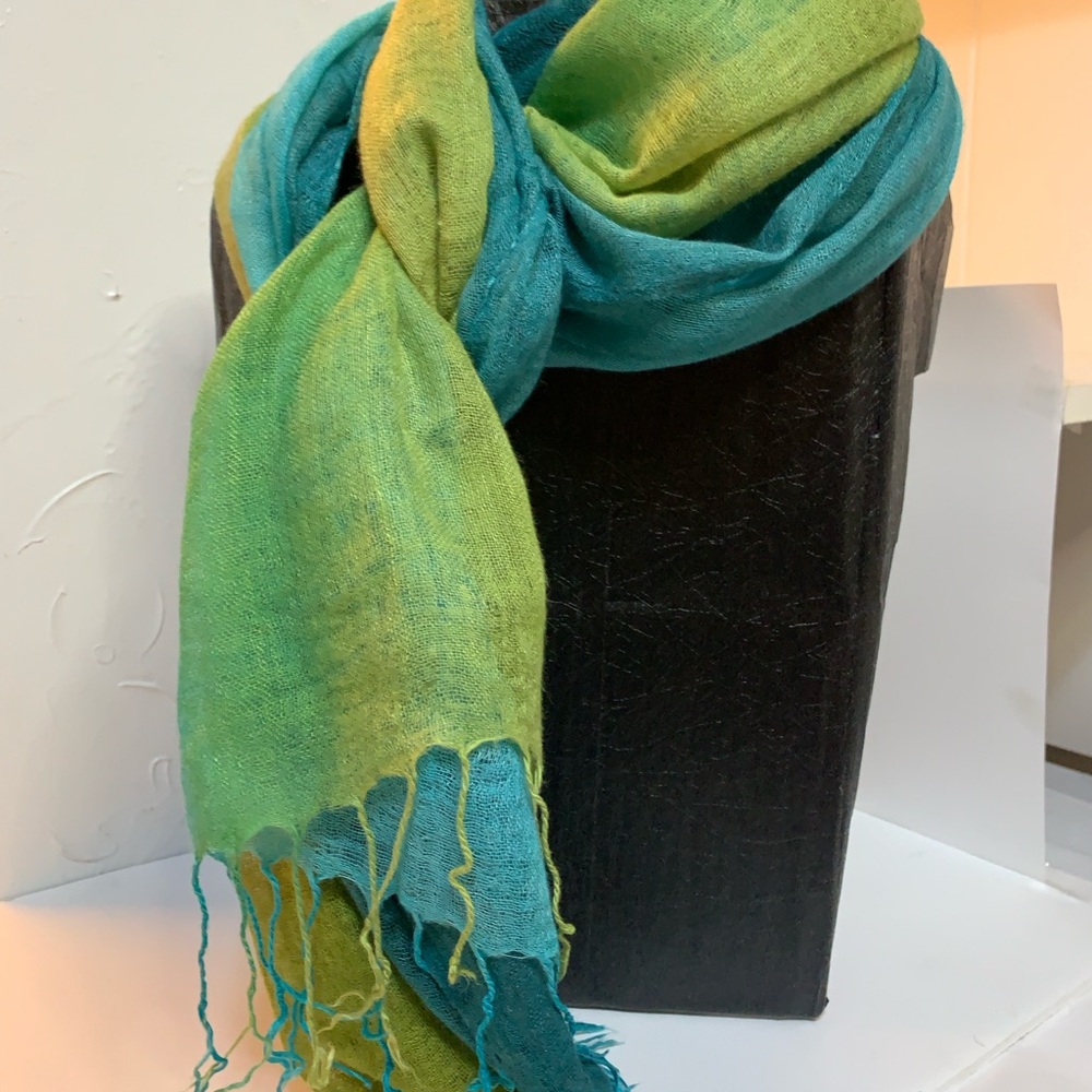 Vibrant Green and Teal Ombré Scarf